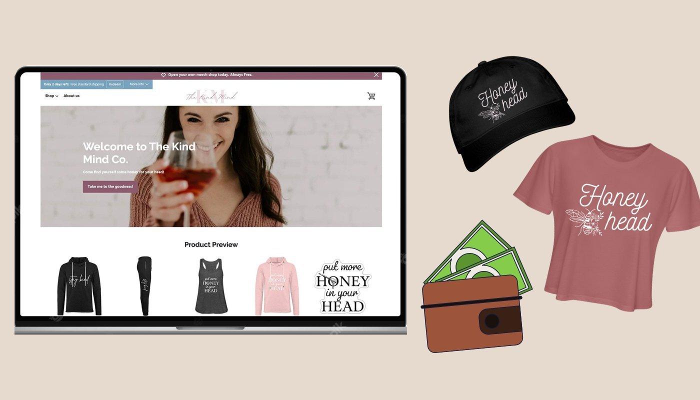 example of an online print-on-demand shop with products to sell to earn money